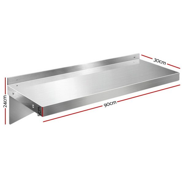 Stainless Steel Wall Shelf Kitchen Shelves Rack Mounted Display Shelving – 90x30x24 cm