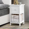 Bedside Table 1 Drawer with Basket Rustic White X2