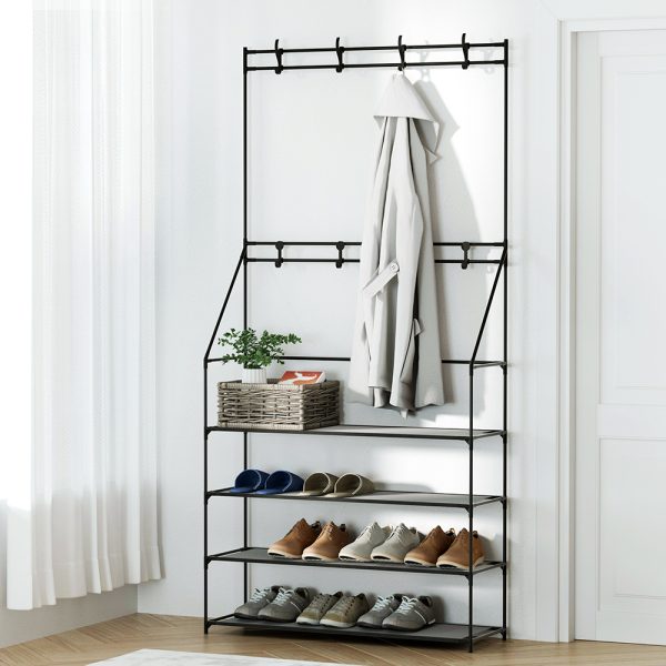 Shoe Rack Hall Tree 16 Pairs Black