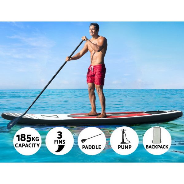 Stand Up Paddle Boards SUP 11ft Inflatable Surfboard Paddleboard Kayak – Black and White and Red