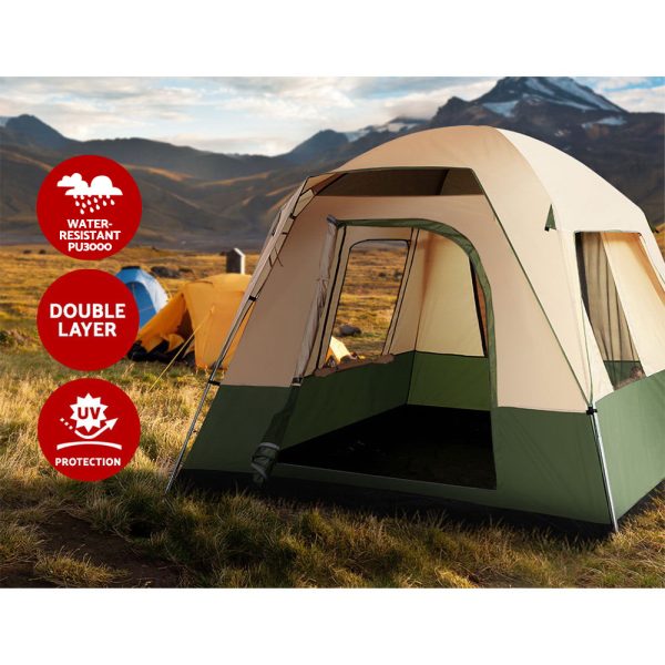 Family Camping Tent 4 Person Hiking Beach Tents Green