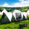 Family Camping Tent 12 Person Hiking Beach Tents (3 Rooms) Green