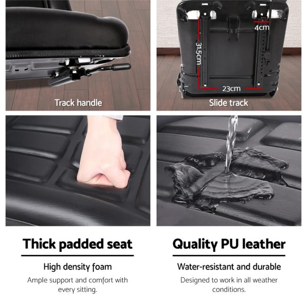 Tractor Seat with Armrest Forklift Excavator Bulldozer Universal Suspension Backrest Truck Chair black – Without Armrest