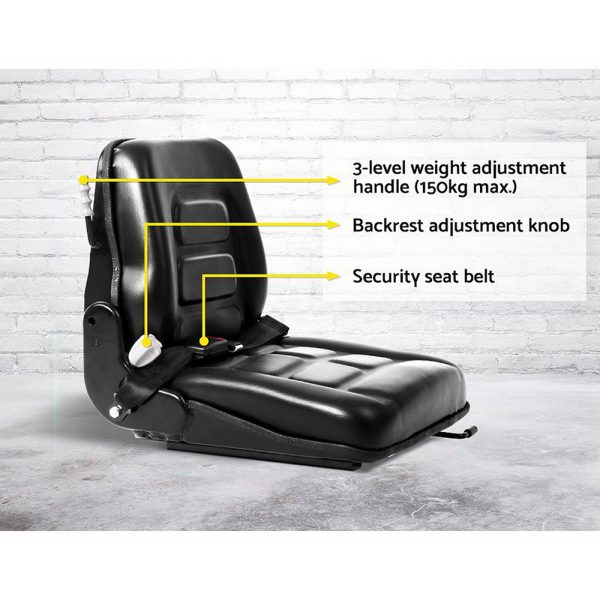 Tractor Seat with Armrest Forklift Excavator Bulldozer Universal Suspension Backrest Truck Chair black – Without Armrest