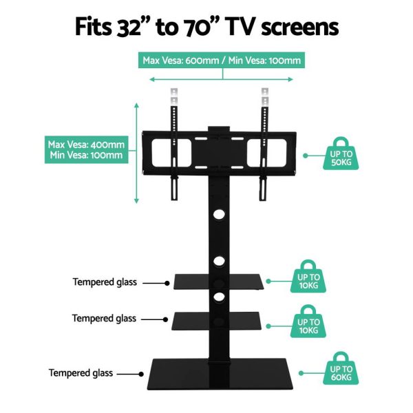 TV Stand Mount Bracket for 32″-70″ LED LCD 3 Tiers Storage Floor Shelf