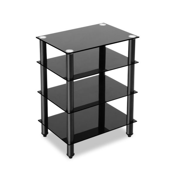 TV Stand 4 Tiers Storage Shelf Rack Tempered Glass Entertainment Unit