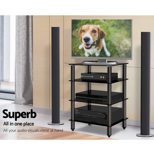 TV Stand 4 Tiers Storage Shelf Rack Tempered Glass Entertainment Unit