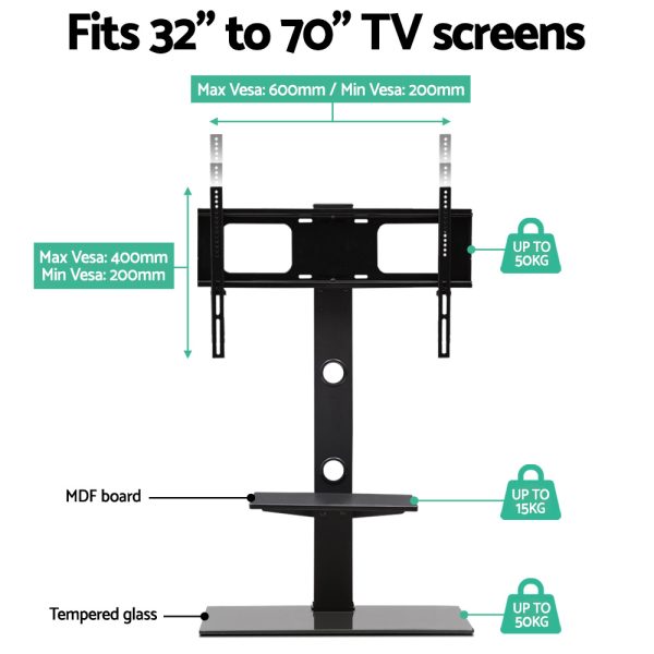 TV Stand Mount Bracket for 32″-70″ LED LCD 2 Tiers Storage Floor Shelf