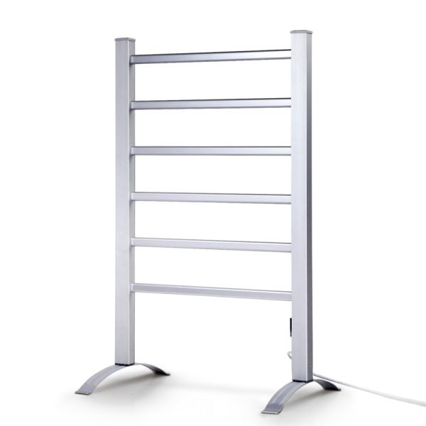 Electric Heated Towel Rail Rails Warmer Rack Aluminium – 6 Bars