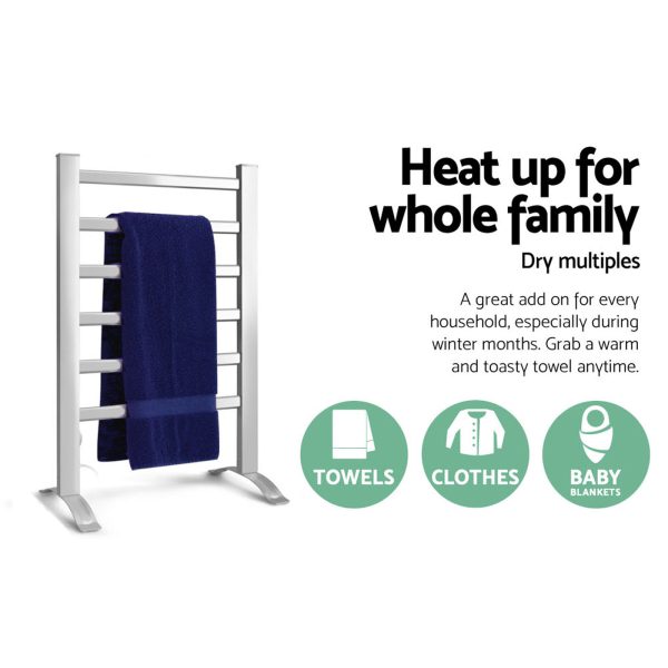 Electric Heated Towel Rail Rails Warmer Rack Aluminium – 6 Bars