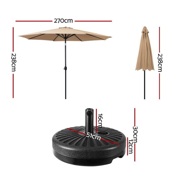 Outdoor Umbrella 2.7m Base Beach Pole Garden Tilt Sun Patio UV – Beige