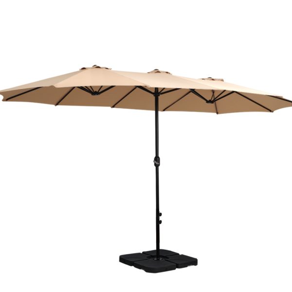 Outdoor Umbrella Beach Twin Base Stand Garden Sun Shade 4.57m – Beige