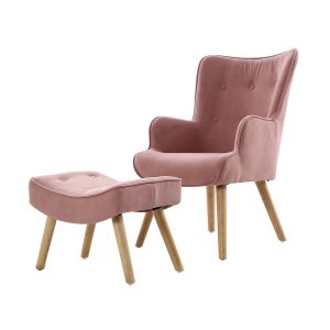 Armchair Lounge Chair Fabric Sofa Accent Chairs and Ottoman – Pink