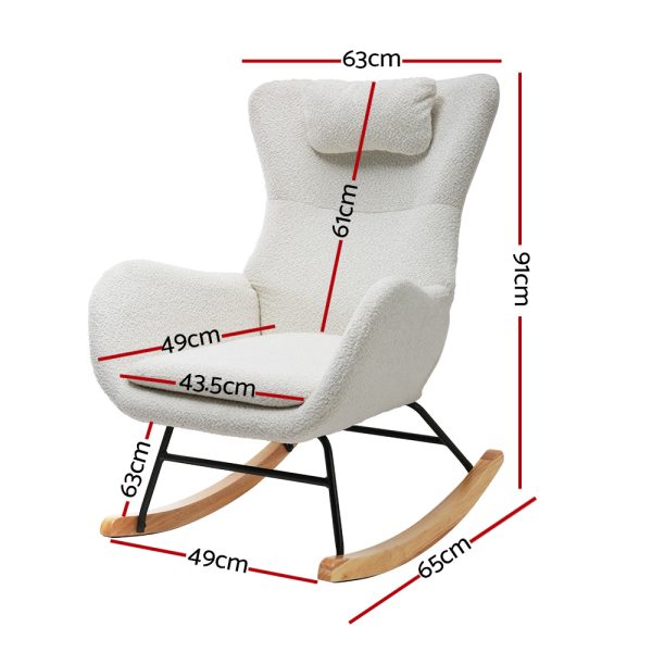 Rocking Chair Armchair Pillow Boucle White