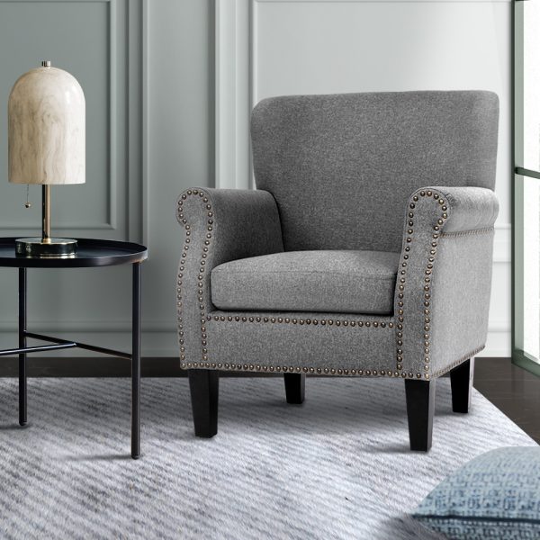 Armchair Accent Chair Retro Armchairs Lounge Accent Chair Single Sofa Linen Fabric Seat Grey