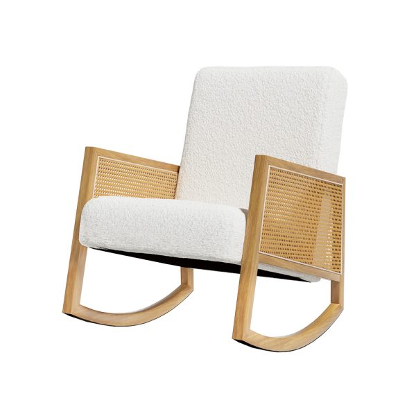 Armchair Rocking Chair Boucle Rattan White