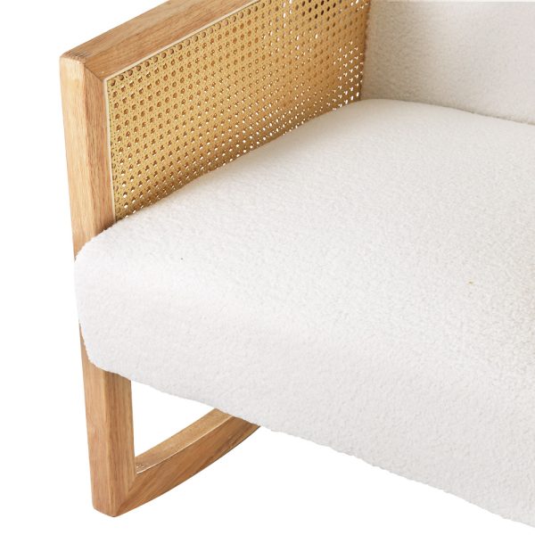 Armchair Rocking Chair Boucle Rattan White