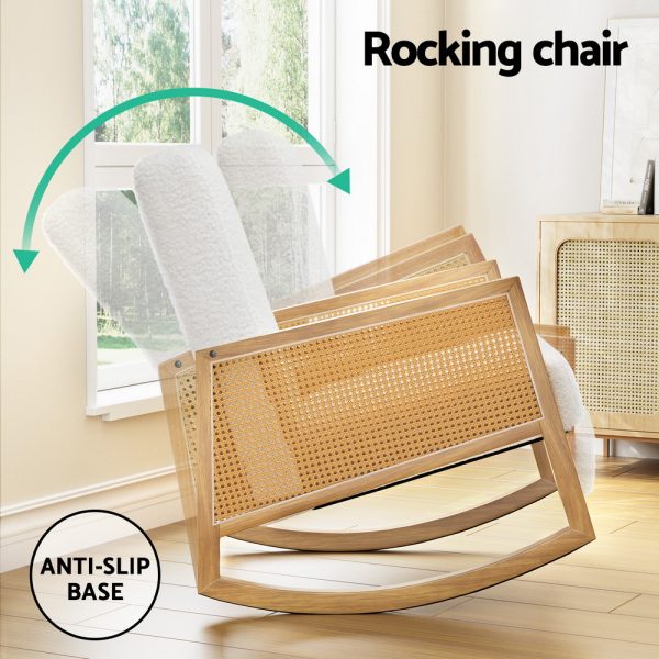 Armchair Rocking Chair Boucle Rattan White