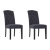 Dining Chairs Set of 2 Linen Parsons Chair Dark Grey