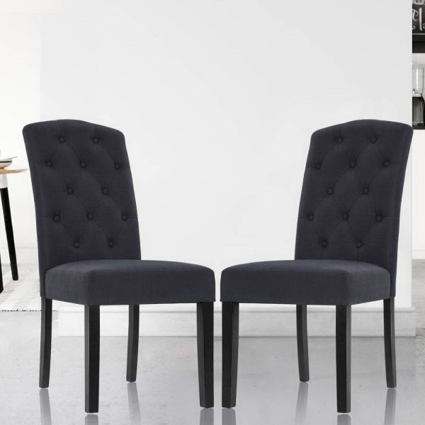 Dining Chairs Set of 2 Linen Parsons Chair Dark Grey