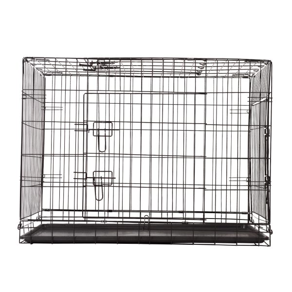 Dog Cage Pet Crate Cat Puppy Metal Cage ABS Tray Foldable Portable Black – Black – 76x53x59 cm