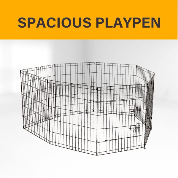 8 Panel Playpen Puppy Exercise Fence Cage Enclosure Pets Black All Sizes – Black – 61×61 cm