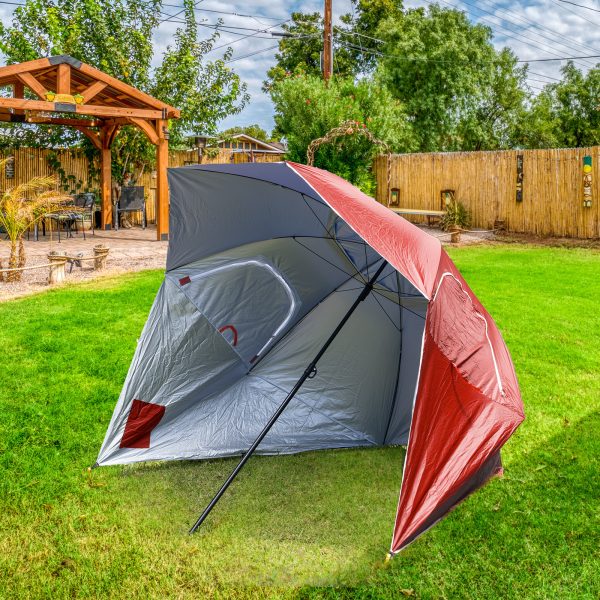 Outdoors Beach Umbrella 2.4M Outdoor Garden Beach Portable Shade Shelter – Red