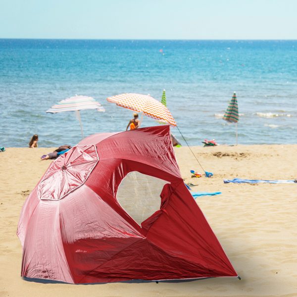 Outdoors Beach Umbrella 2.4M Outdoor Garden Beach Portable Shade Shelter – Red