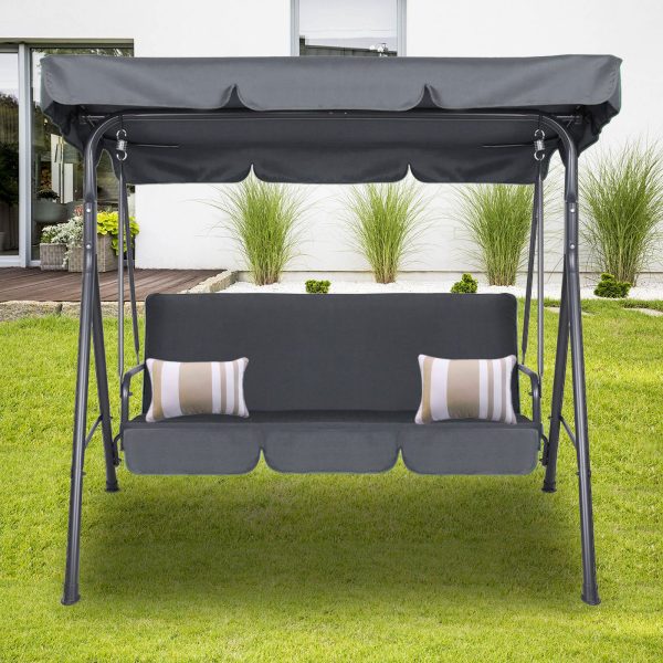 Outdoor Swing Bench Seat Chair Canopy Furniture 3 Seater Garden Hammock – Grey