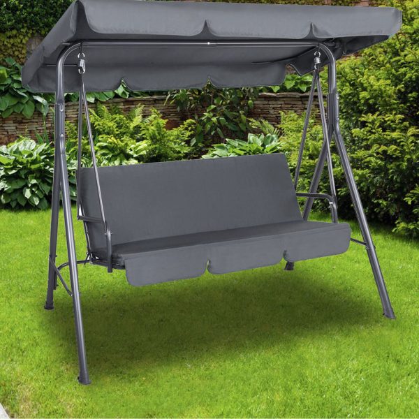 Outdoor Swing Bench Seat Chair Canopy Furniture 3 Seater Garden Hammock – Grey