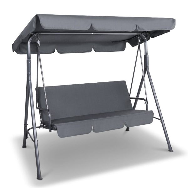 Outdoor Swing Bench Seat Chair Canopy Furniture 3 Seater Garden Hammock – Grey