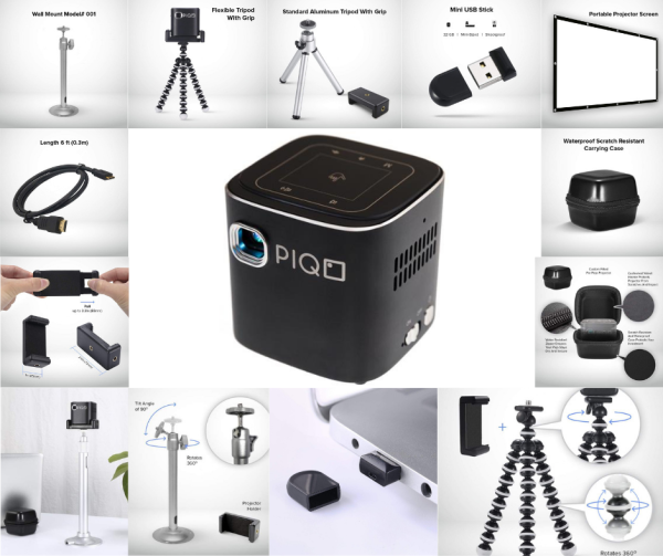 PIQO Projector The world’s most smart 1080p mini pocket projector including 7 Accessories Value Pack