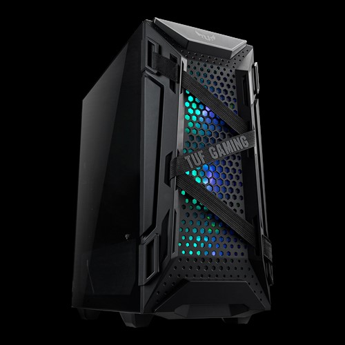 ASUS GT301 TUF GAMING CASE Black ATX Mid-Tower Tempered Glass Compact Case, Honeycomb Panel, 4 Total Pre-Installed 120mm Fans 3x ARGB + 1x