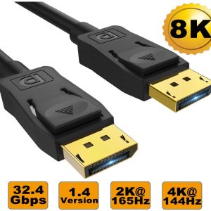 8WARE 3m Ultra 8K DisplayPort DP1.4 Cable - Male to Male Gold Plated 7680x4320 8K@60Hz 4K@144Hz 32.4Gbps UHD QHD FHD HDP HDCP HDTV HDR 28AWG