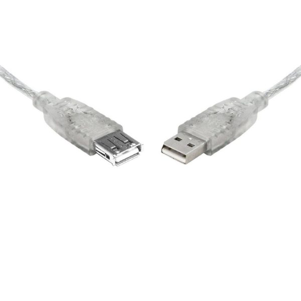 8WARE USB 2.0 Extension Cable A to A Male to Female Metal Sheath Cable – 25cm, Transparent