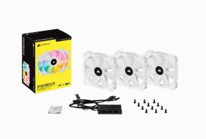 CORSAIR SP120 RGB ELITE, 120mm RGB LED PWM Fan with AirGuide, Low Noise, High CFM, Triple Pack with Lighting Node CORE – White