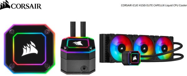 CORSAIR H150i Elite CAPELLIX 360mm Radiator, 3x ML120 RGB PWM Fans, Ultra Bright RGB Pump Head Liquid Cooling, – Black