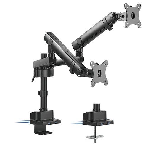 Brateck Dual Monitor Aluminum Slim Pole Held Mechanincal Spring Monitor Arm Fit Most 17′-32′ Monitors Up to 8kg per screen