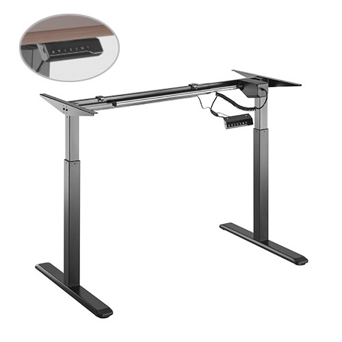 BRATECK 2-Stage Single Motor Electric Sit-Stand Desk Frame with button Control Panel-Black Colour (FRAME ONLY); Requires TP18075 for the Board