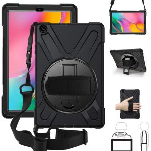 XTREME Black Case for Samsung Galaxy Tab A7 - Shockproof, Dustproof, 360 Rotatable Hand Strap, 3 Layers Heavy Duty Protection