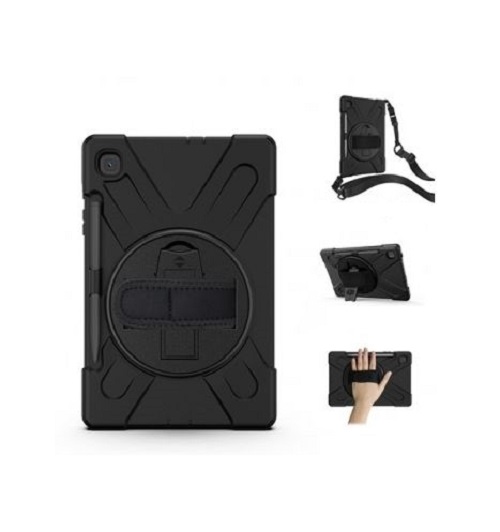 GENERIC Samsung Galaxy Tab S6 Lite Rugged Black Case – Shockproof, Dustproof, 360 Rotatable Hand Strap, 3 Layers Heavy Duty Protection