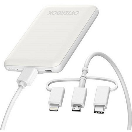 OTTERBOX 5K mAh 3-In-1 Power Bank – Mobile Charging Kit – White