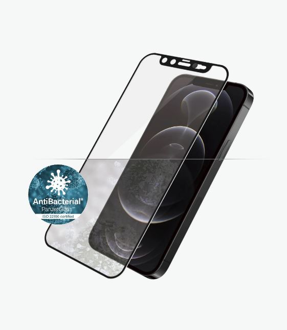 PANZER GLASS Screen Protector – Case Friendly – For Apple iPhone 12 Pro Max – Black- Antibactrial Glass, Protects the Entire Screen, Crystal Clear