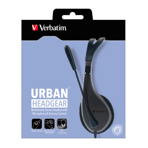 Verbatim Multimedia Headset with Microphone – Wide Frequency Stereo, 40mm Drivers, Comfortable Ergonomic Fit, Adjustable, Built-in, omni-directional