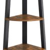 Rustic Brown Metal Frame 5 Tier Corner Shelf