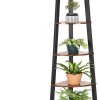 Rustic Brown Metal Frame 5 Tier Corner Shelf