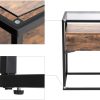 Tempered Glass End Table with Drawer and Rustic Shelf  Stable Iron Frame