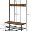 Large Coat Rack Stand with 12 Hooks and Shoe Bench Rustic Brown and Black