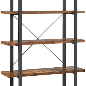 Bookshelf 5-Tier Industrial Stable Bookcase Rustic Brown and Black