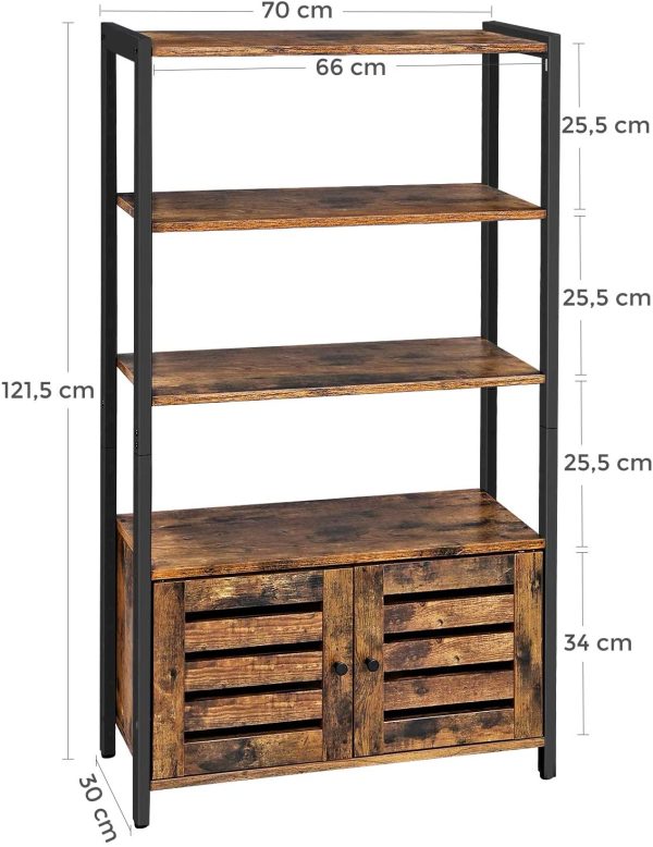 Floor-Standing Storage Cabinet and Cupboard with 2 Louvred Doors and 3 Shelves, Rustic Brown